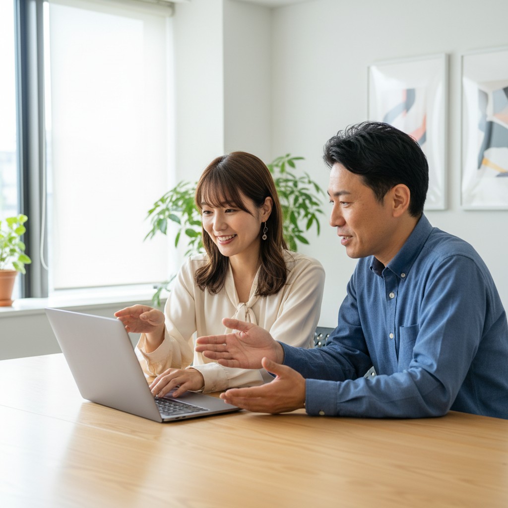 代理店の担当者と打ち合わせをするクライアント企業の担当者