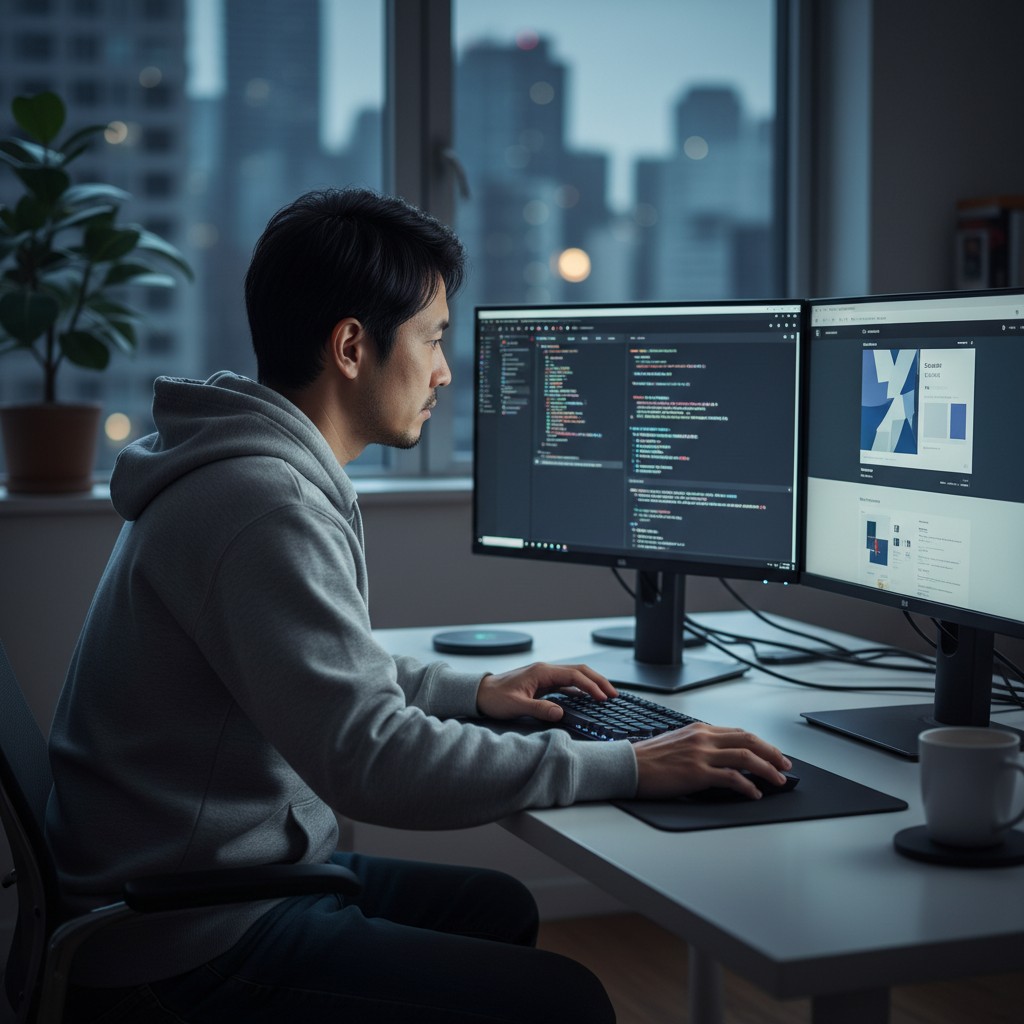 構造化データとスキーママークアップを実装するエンジニアの作業画面