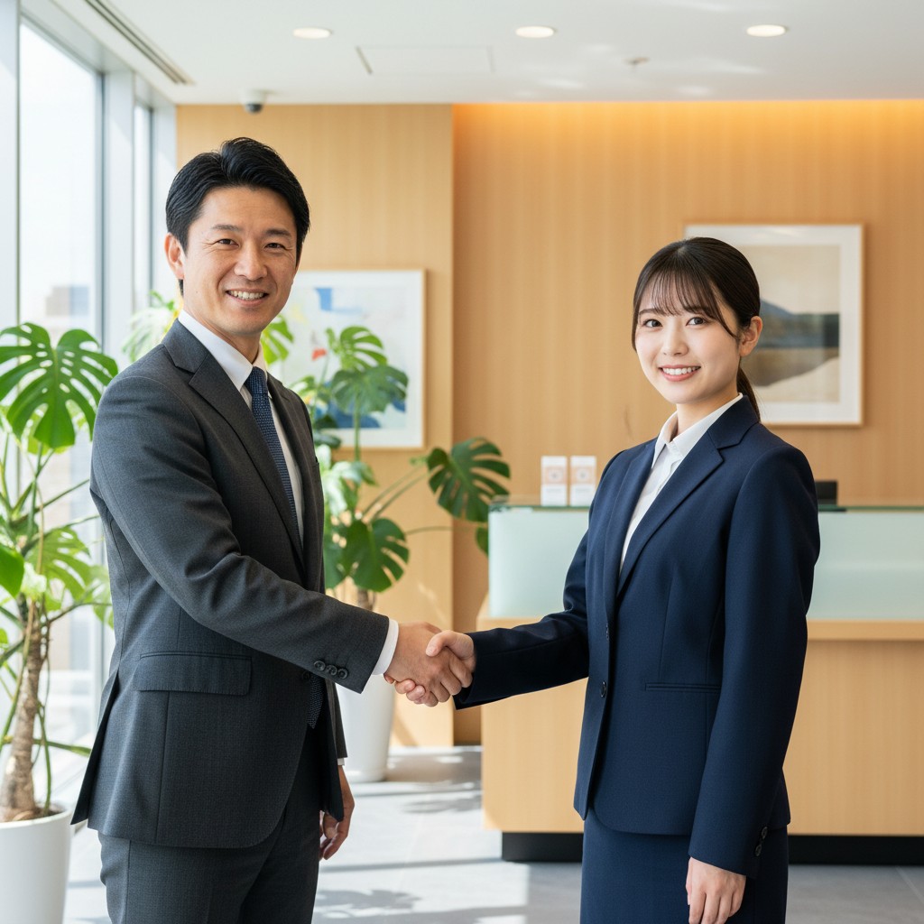 採用候補者と握手する企業経営者