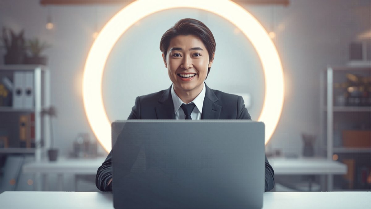 ウェビナー配信で自信を持って話すプレゼンターの様子