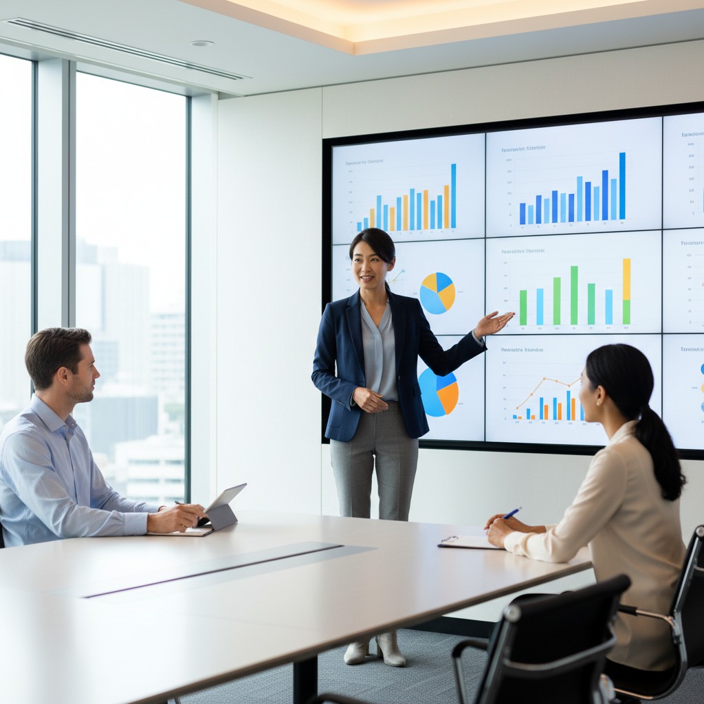 マーケティング業務でAIエージェントを活用する女性マネージャーのイメージ