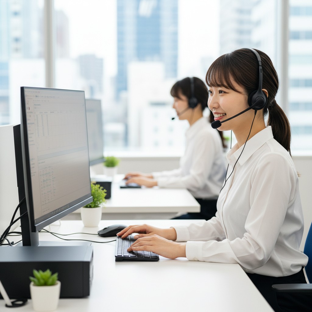 AIエージェントについてのよくある質問に答えるカスタマーサポート担当者のイメージ