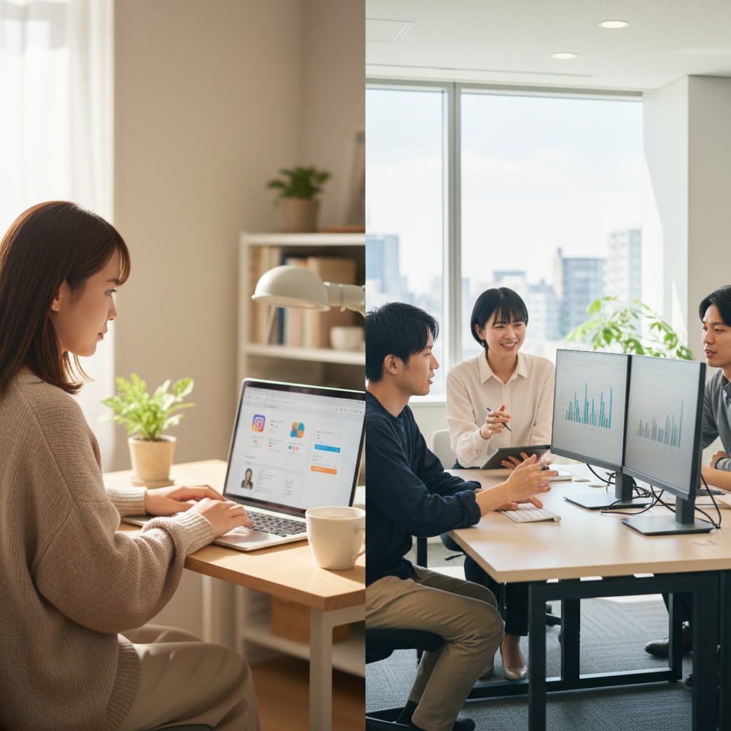 フリーランスと代行会社の違いを説明する打ち合わせ風景