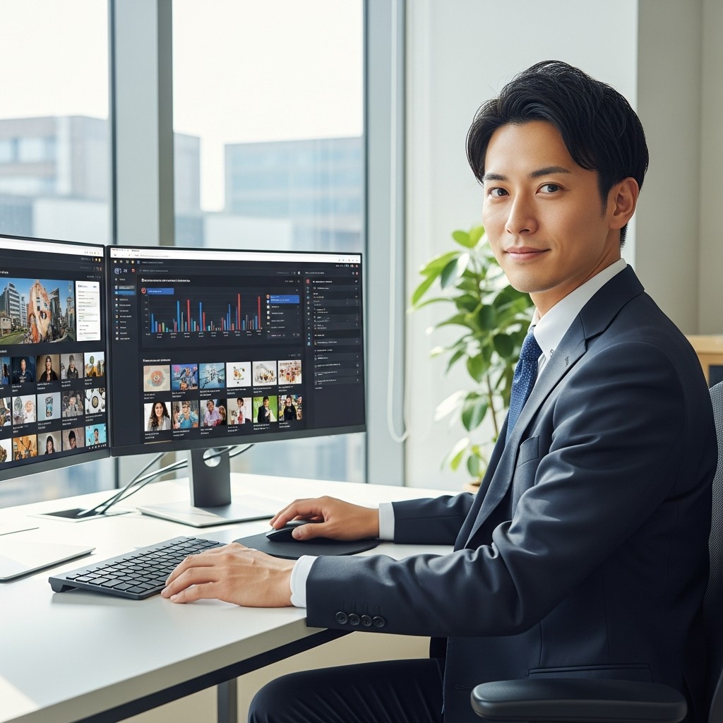 Meta広告のダッシュボードを確認するマーケティング担当者