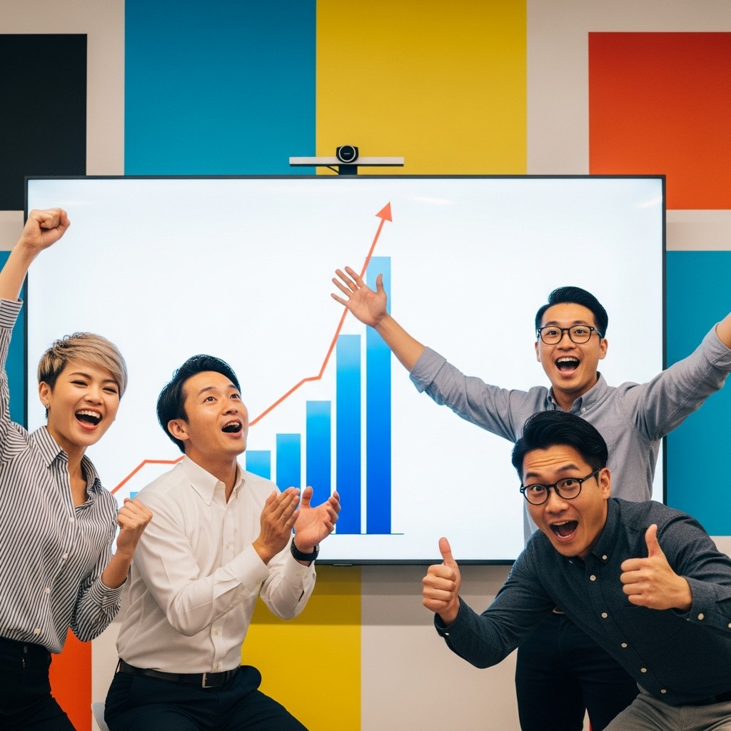 Meta広告キャンペーンの成功を喜ぶ広告代理店チーム