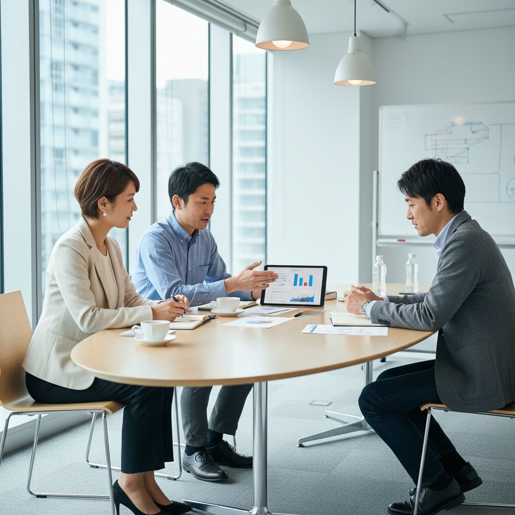 ウェビナー集客方法を議論する日本人ビジネスチーム