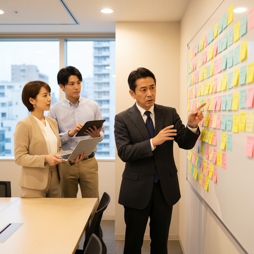 DX推進で課題に直面する中小企業の会議シーン