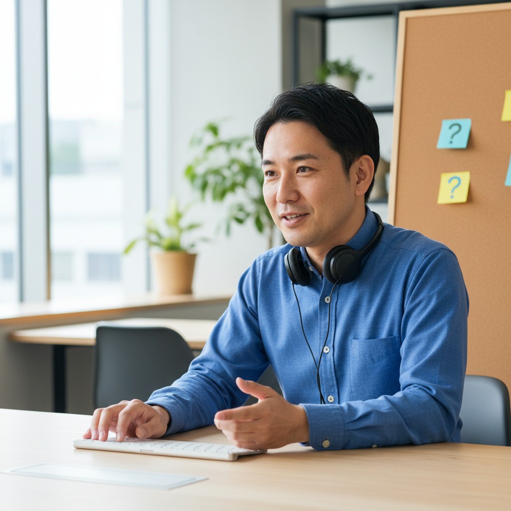 LINEマーケティングのよくある質問に答えるサポート担当者