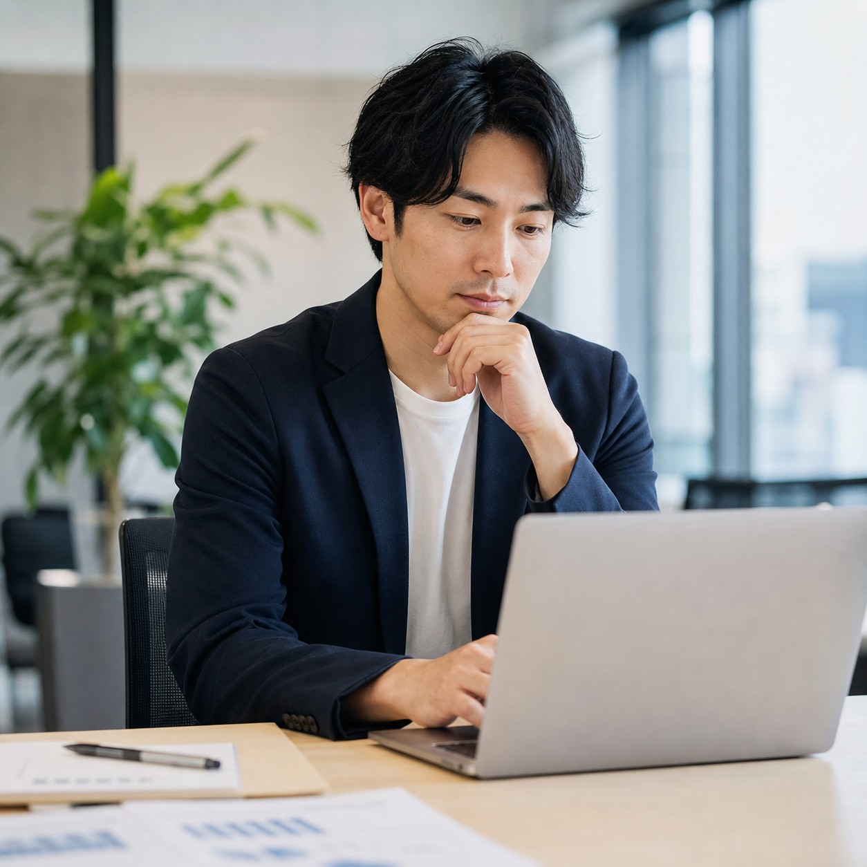 広告担当者がAI広告運用に関するFAQを確認している様子
