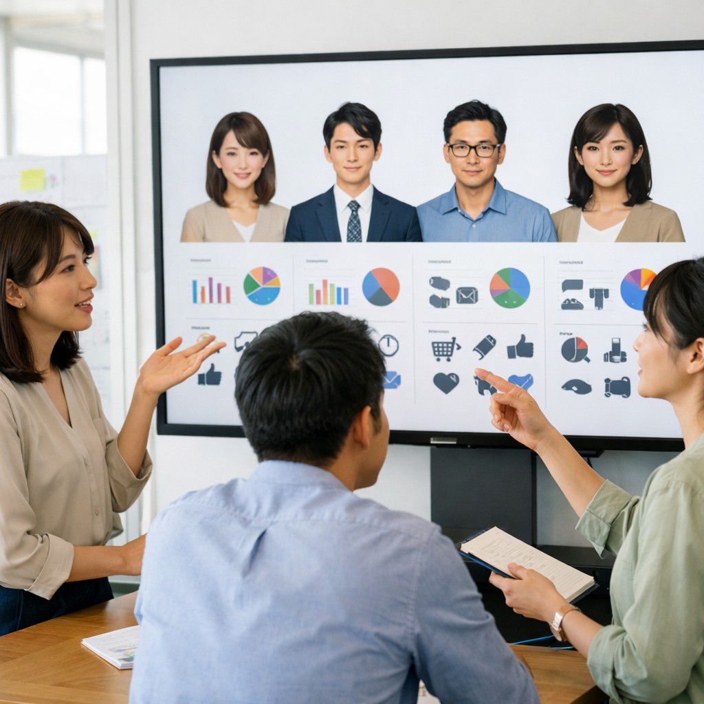 顧客データをもとにAIペルソナを設計する日本人マーケティングチーム