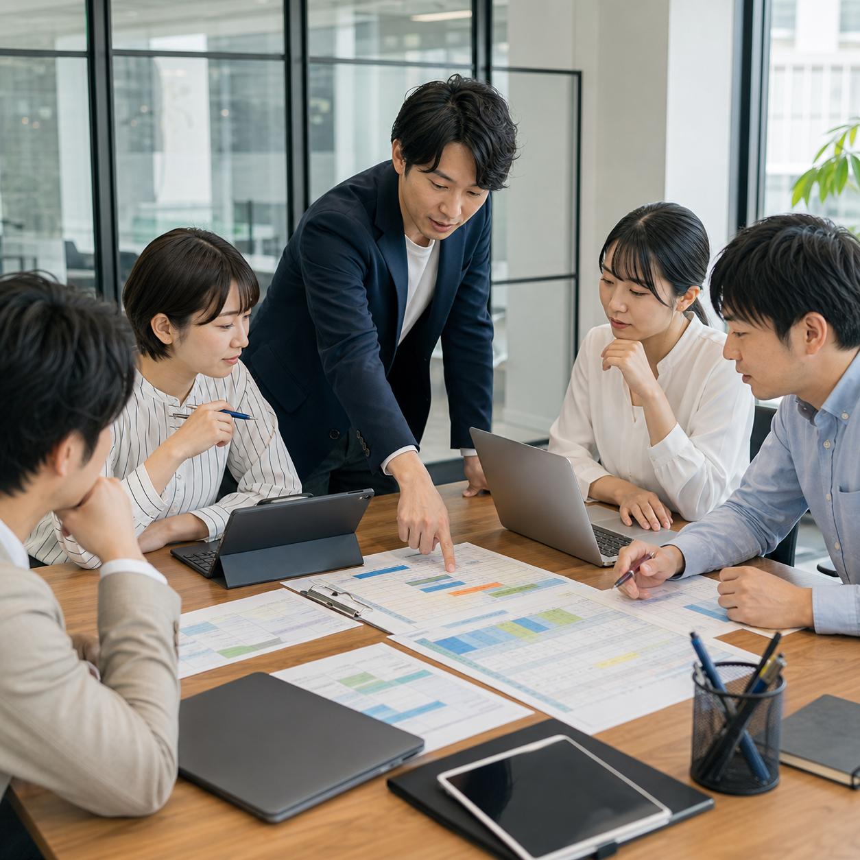 複数部署のメンバーが広告移行チェックリストをもとに役割分担している