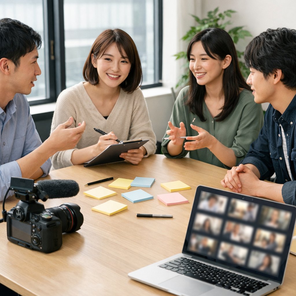 AI動画広告制作の企画を進める日本人マーケティングチーム
