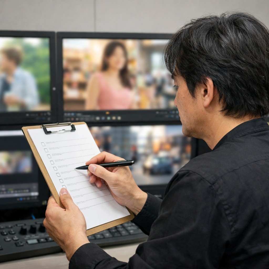 生成AI動画広告の品質を確認する日本人クリエイティブ担当者