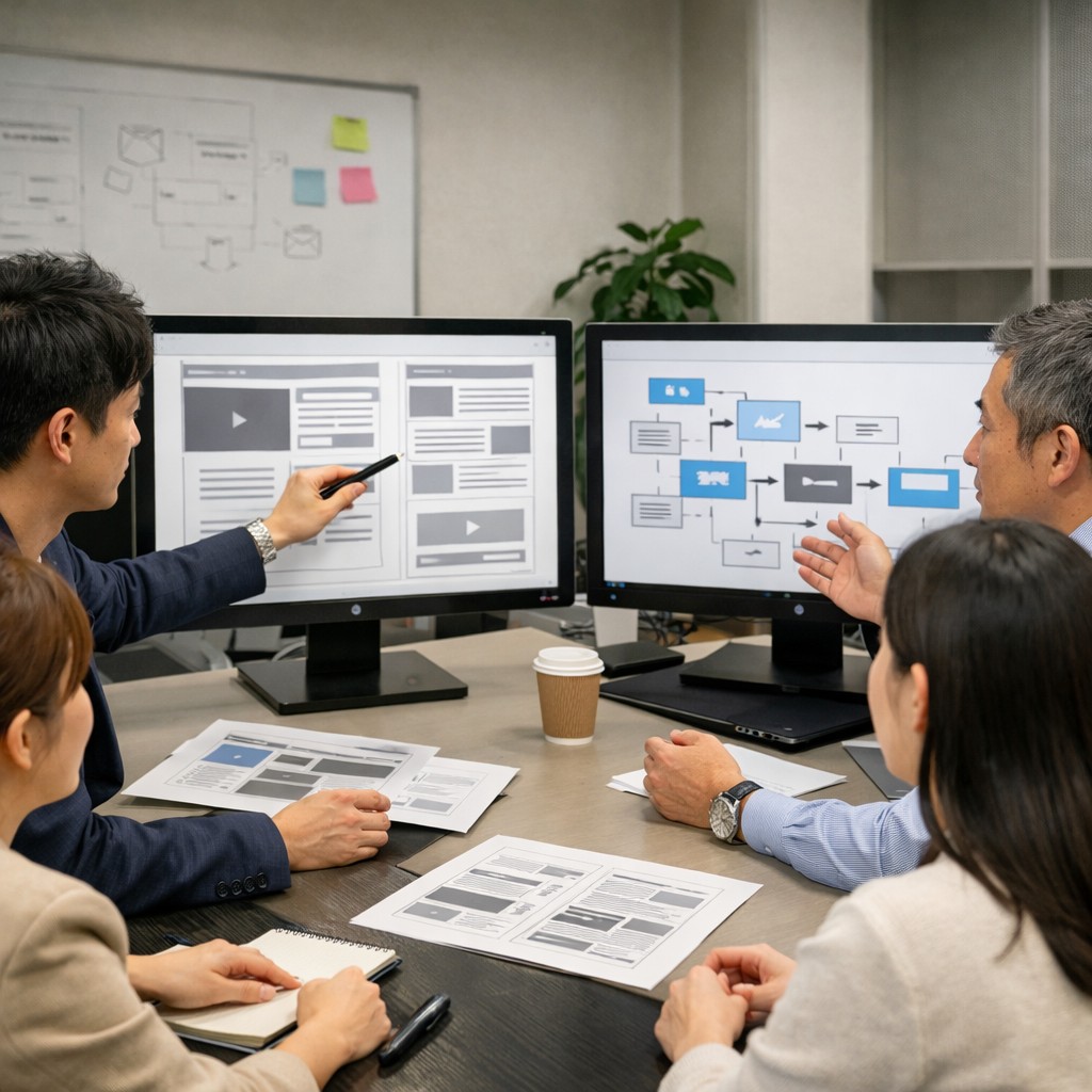 LPと広告コンテンツの改善点を確認する日本人Webマーケティングチーム