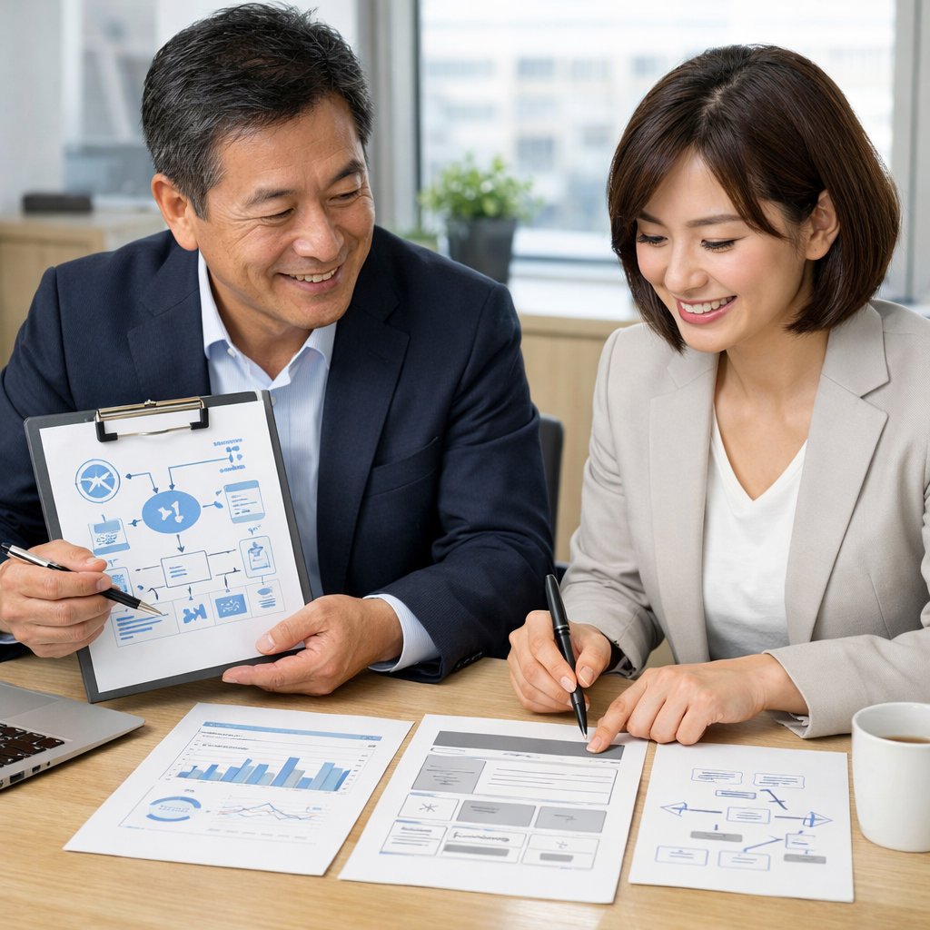 Google広告AI活用の運用基盤を整理する日本人経営者とマーケティング担当者