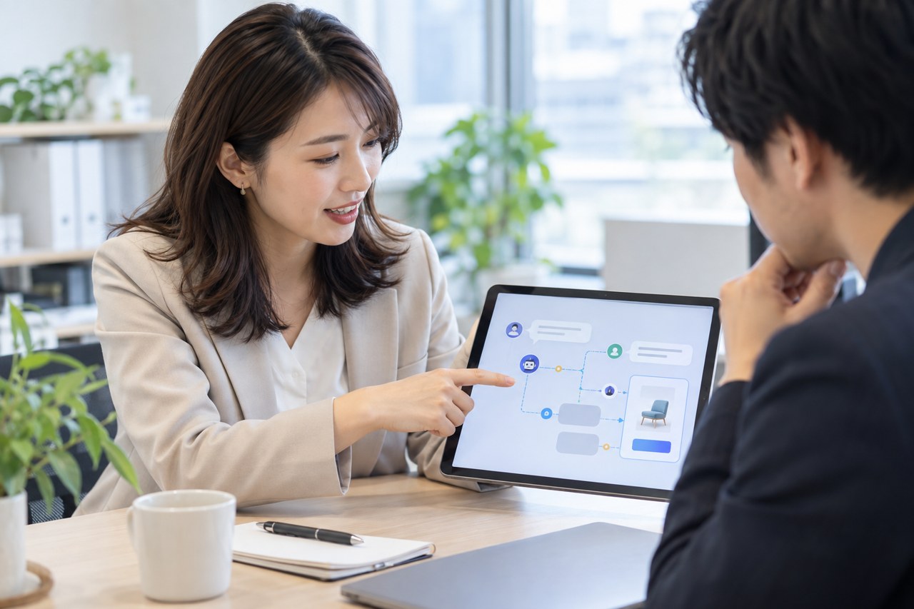 ChatGPT内の会話から商品相談へ進む広告体験を確認する担当者