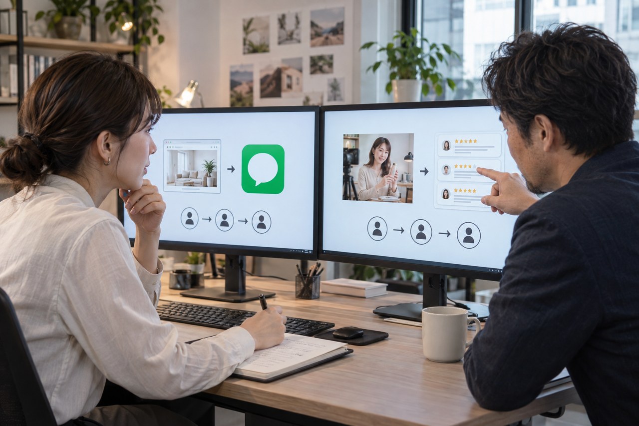 広告とLINEとレビュー導線を比較し問い合わせまでの流れを設計する担当者