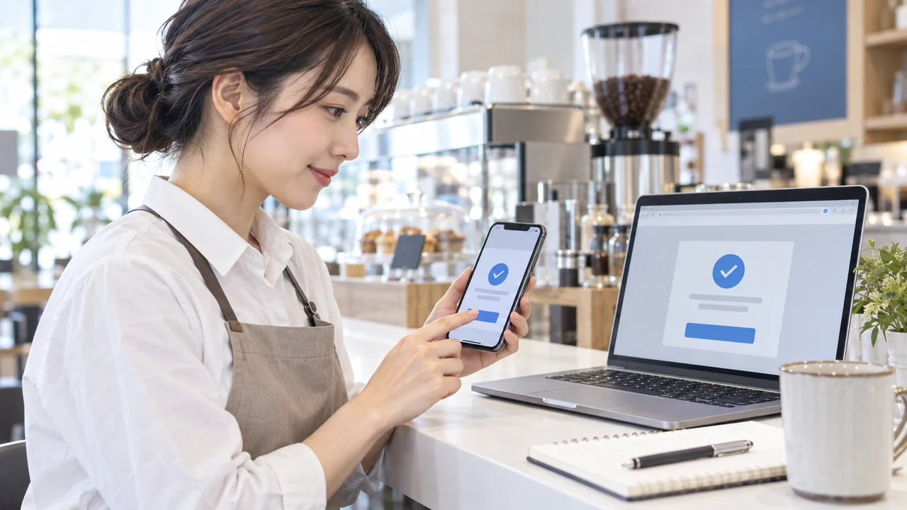 専用リンクから予約完了までの動作を確認する店舗担当者