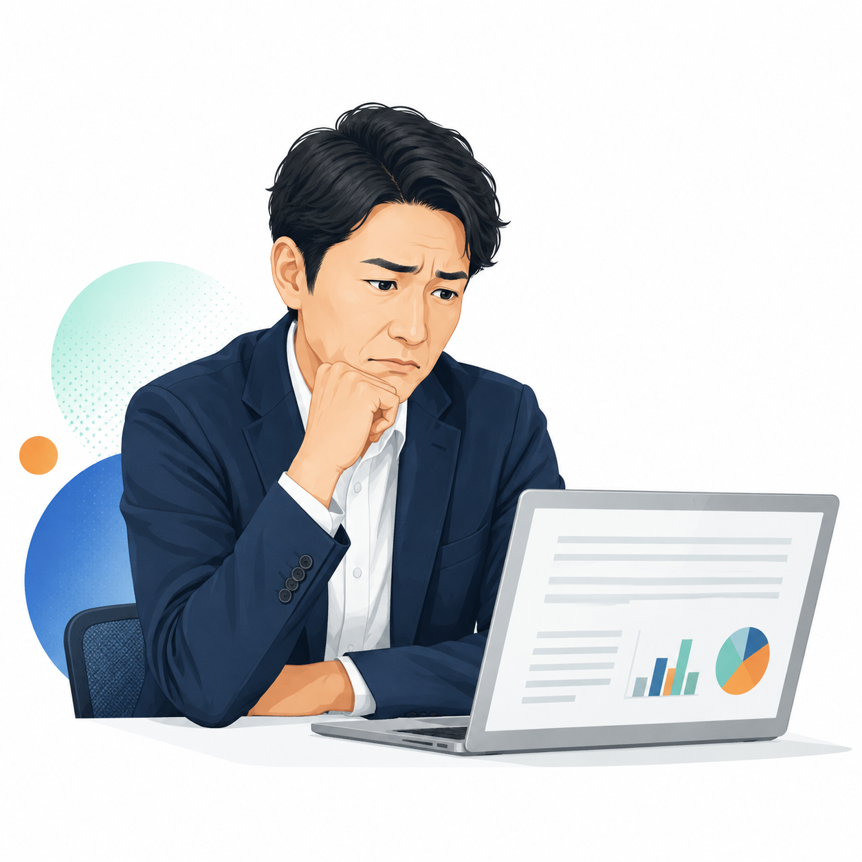 テキストだけの発信では効果を期待できず悩む社長のイラスト
