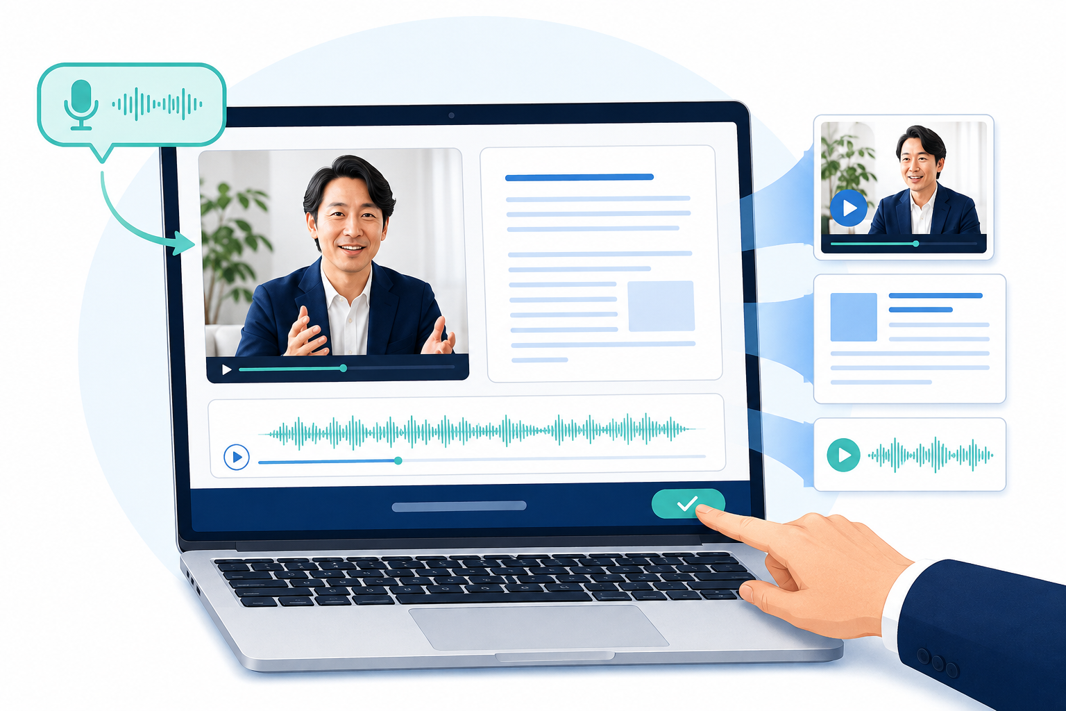 PC内に動画・記事・音声の発信環境をセットアップするサービスのイメージイラスト