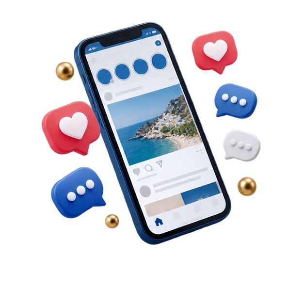 SNS投稿と反応を表すスマートフォン