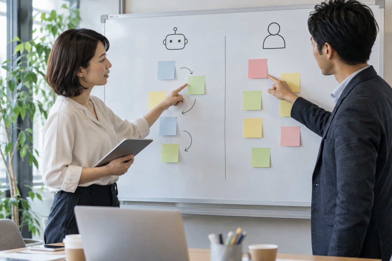 AIに任せる業務と人が判断する業務をホワイトボードで分けるチーム