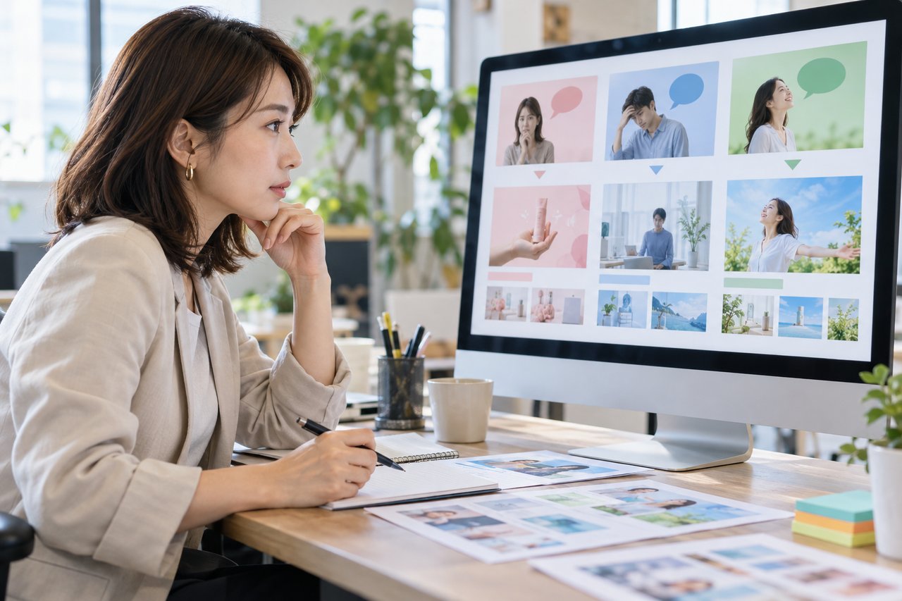 担当者が顧客課題ごとに広告の訴求を整理している様子