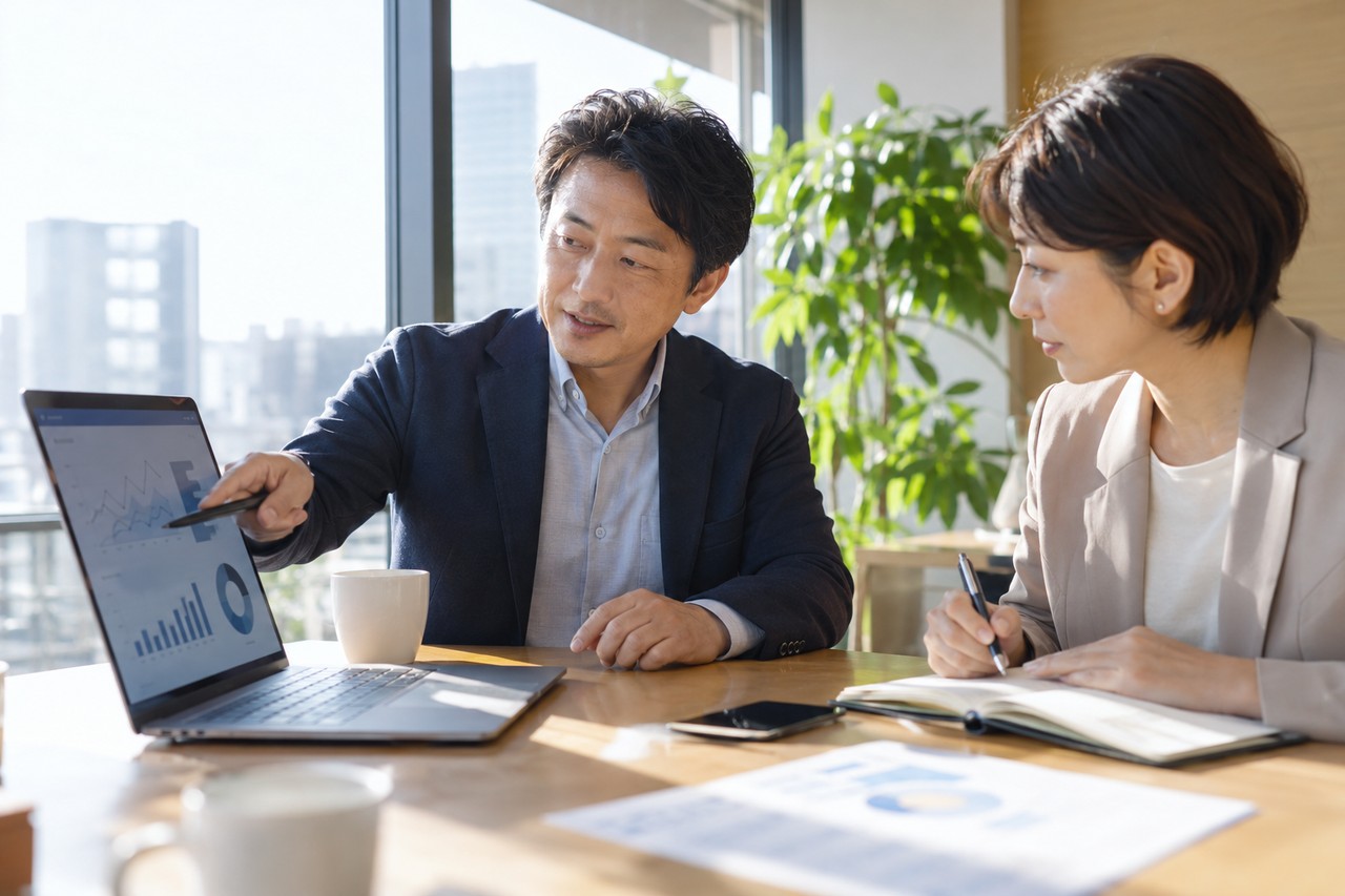 広告の問い合わせ品質を週次で確認する経営者と広告担当者