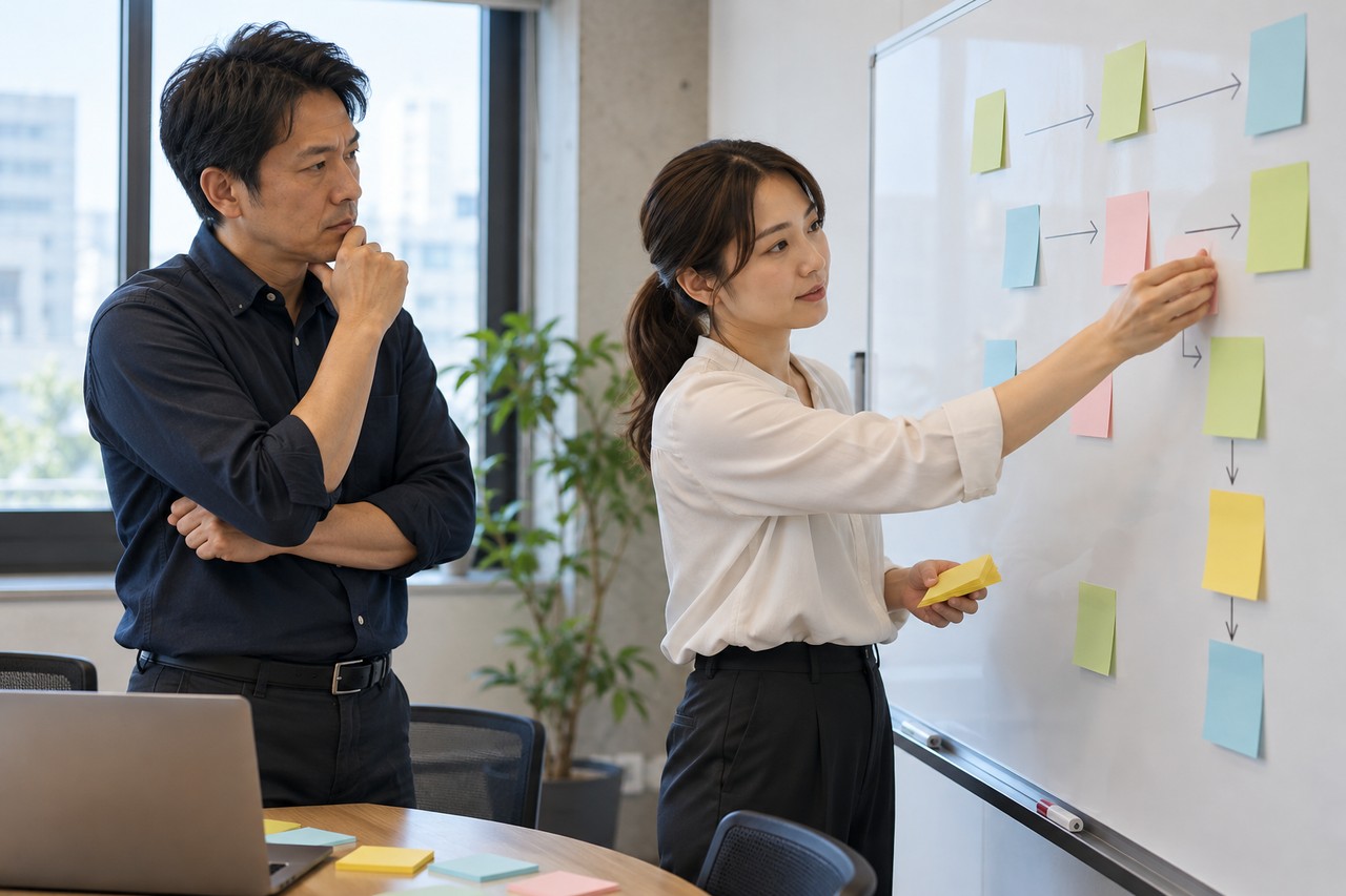 業務の流れを付箋で整理してAI導入の対象業務を選ぶ担当者
