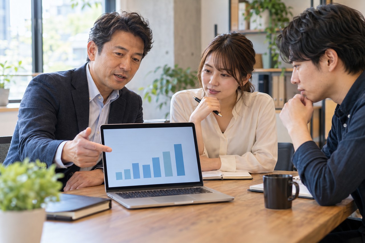 週次ミーティングで作業時間と品質を確認する事業チーム