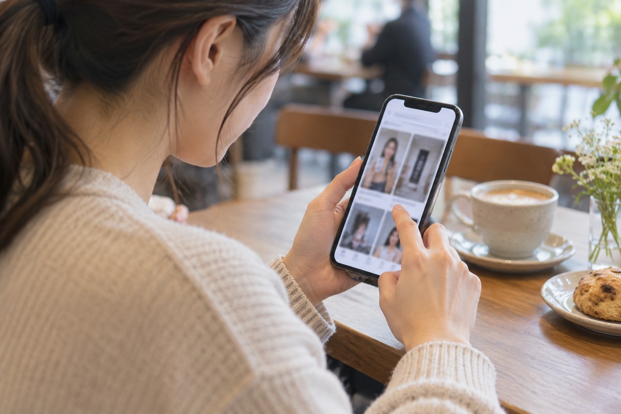 スマートフォンで動画検索結果を比較する利用者