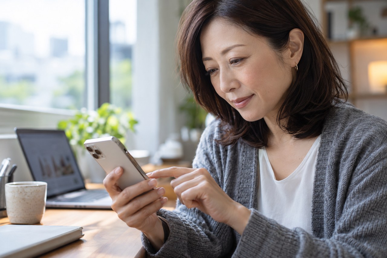 スマートフォンでサイトの操作を確認する利用者