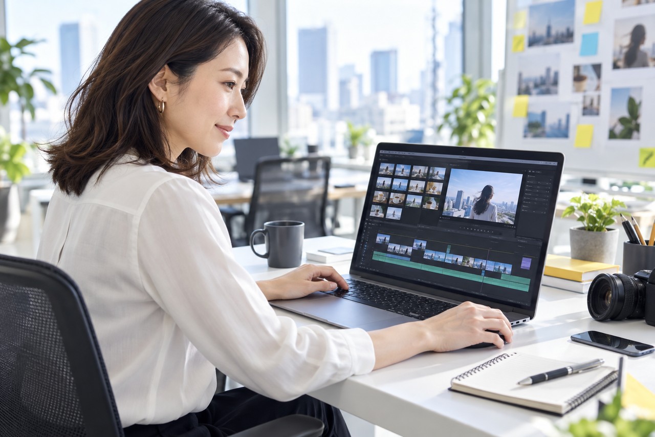 SNS動画素材をYouTube広告用に整理するマーケティング担当者